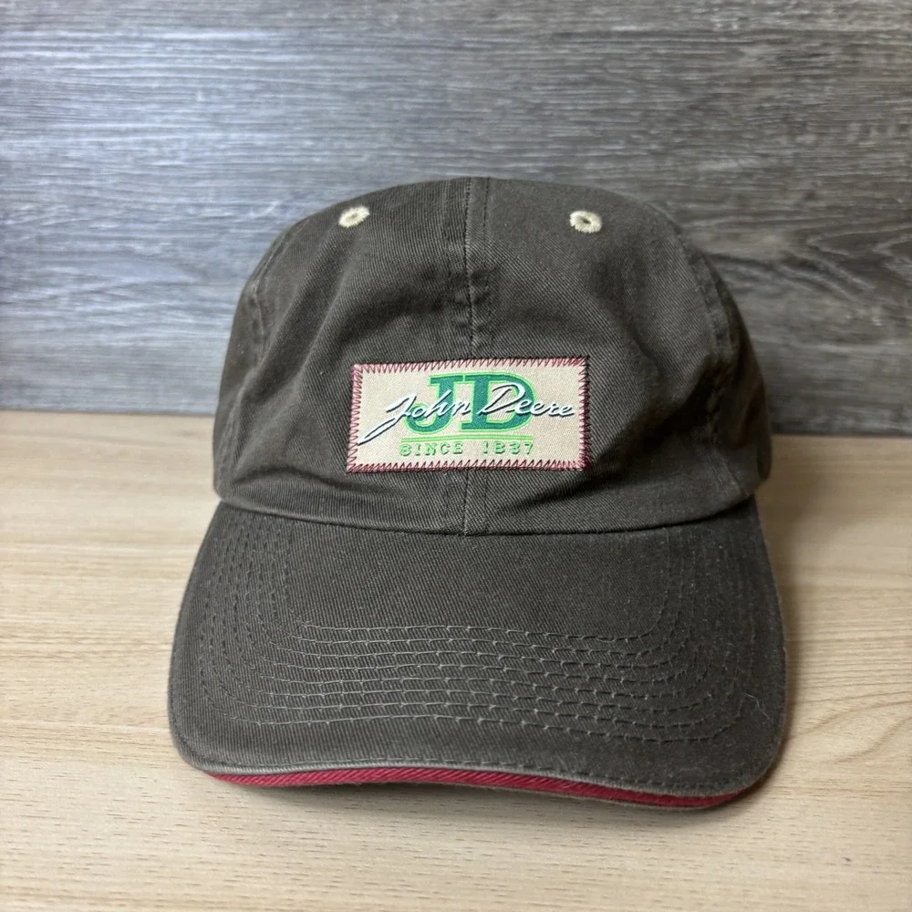John Deere Hat Cap Strap Back Brown Canvas Patch Embroidered Mens One Size